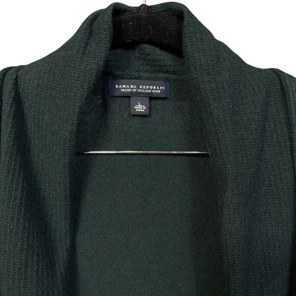 Banana Republic Womens Sweater Large Green Cashmere Wool Open Cardigan Office - Picture 2 of 7